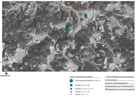 Abbildung 1: Topografie, Anzahl der Geflüchteten und Infrastruktur in der untersuchten Gemeinde. Sterndorf. 