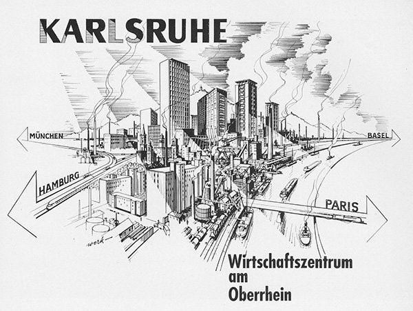 Planungsvision für die Stadt Karlsruhe von 1962